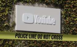 Police tape is shown outside of a YouTube office building